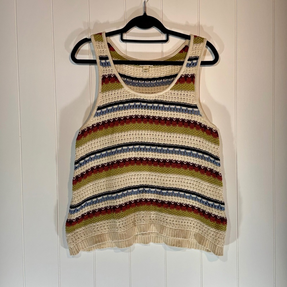 a.n.a A New Approach Striped Crochet Knit Sweater Tank Top Cream Multi Large